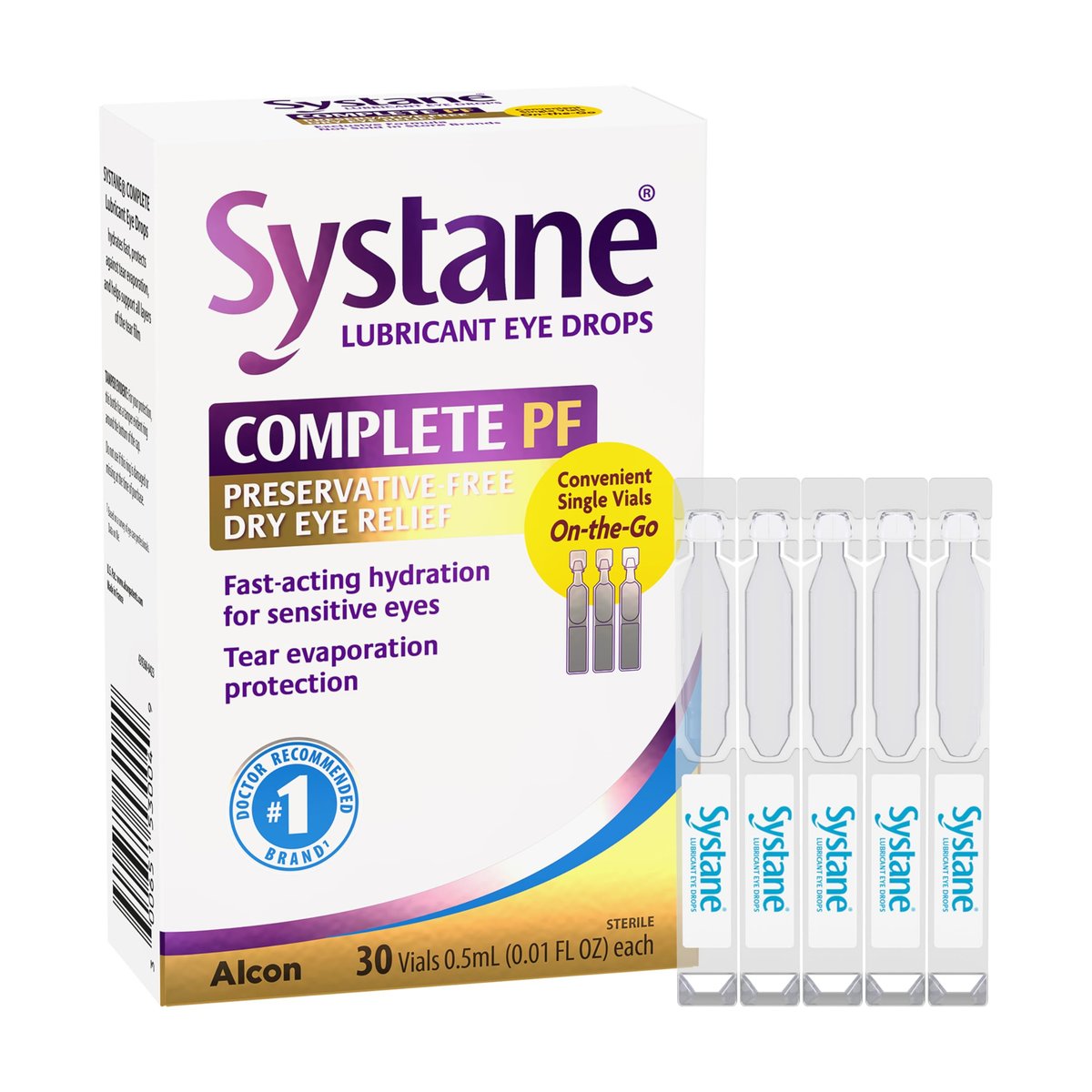 Systane Complete Konservierungsmittelfreie Augentropfen bei Trockenheit, 30 Einzeldosen, mit Propylenglykol 0,6%, befeuchtende & beruhigende Tropfen