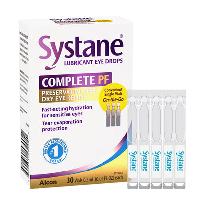 Systane Complete Konservierungsmittelfreie Augentropfen bei Trockenheit, 30 Einzeldosen, mit Propylenglykol 0,6%, befeuchtende & beruhigende Tropfen