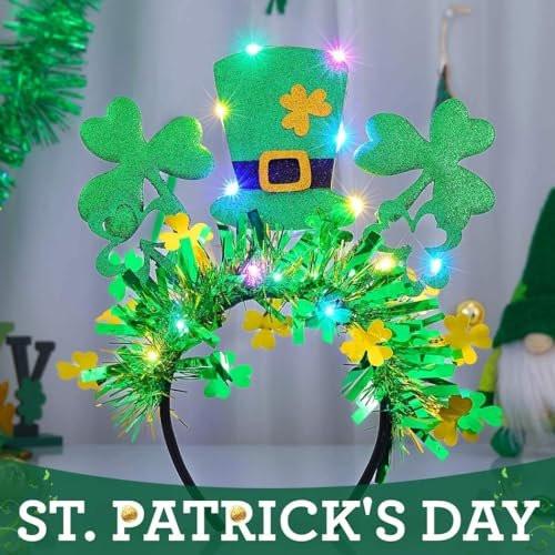 JEAIRTS Leuchtendes St. Patrick's Day Stirnband – Grünes Kleeblatt Haarreif mit LED-Beleuchtung – Irisches Kostümzubehör (Stil A)
