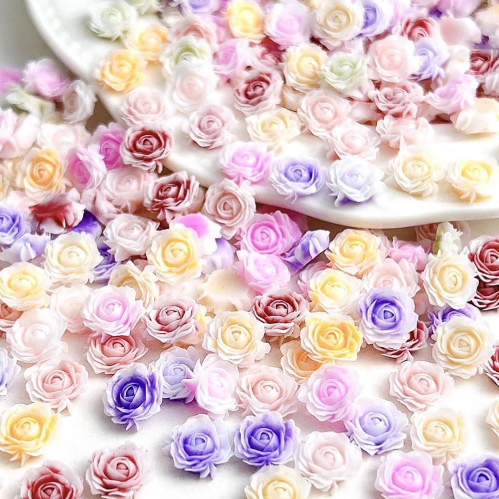 100 Stück Niedliche Blumen-Nagelcharm, Gemischte Größen, 3D-Harz-Kamelien-Rosen-Charm für Nageldesign