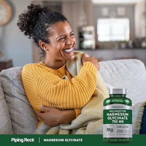 Piping Rock Magnesiumglycinat Kapseln | 750 mg | 200 Kapseln | Chelat-Komplex | Hohe Absorption | Non-GMO & Glutenfrei
