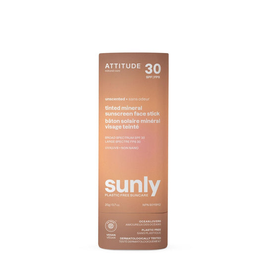 ATTITUDE Tönender Mineralischer Sonnenschutz-Stick für das Gesicht mit Zinkoxid, LSF 30, EWG-zertifiziert, plastikfrei, Breitband-UVA/UVB-Schutz, dermatologisch getestet, vegan, unparfümiert, 20 g