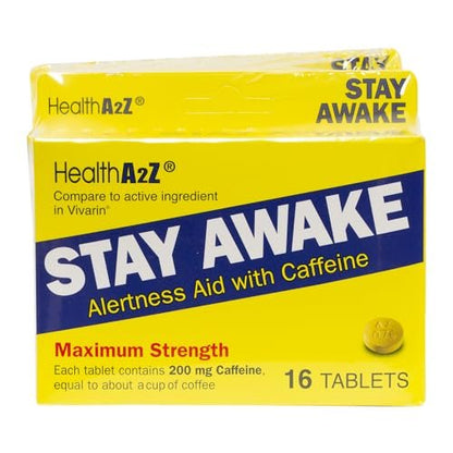 HealthA2Z® Stay Awake | 200 mg Koffein | Wachmacher mit Koffein | Maximale Stärke (3er-Pack (48 Tabletten))