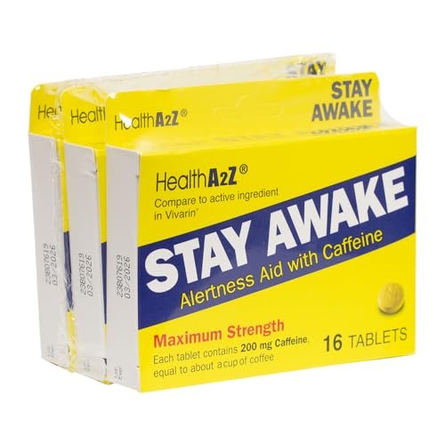 HealthA2Z® Stay Awake | 200 mg Koffein | Wachmacher mit Koffein | Maximale Stärke (3er-Pack (48 Tabletten))