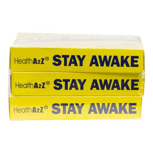 HealthA2Z® Stay Awake | 200 mg Koffein | Wachmacher mit Koffein | Maximale Stärke (3er-Pack (48 Tabletten))