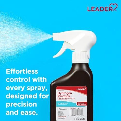 Leader Wasserstoffperoxid 3% Lösung zur topischen Anwendung, Erste-Hilfe-Antiseptikum, Mehrzweckreiniger, Sanft und effektiv für Zuhause, Schnitte und Schürfwunden, einfach zu verwenden, 8 Fl Oz Sprühflasche (2er-Pack)