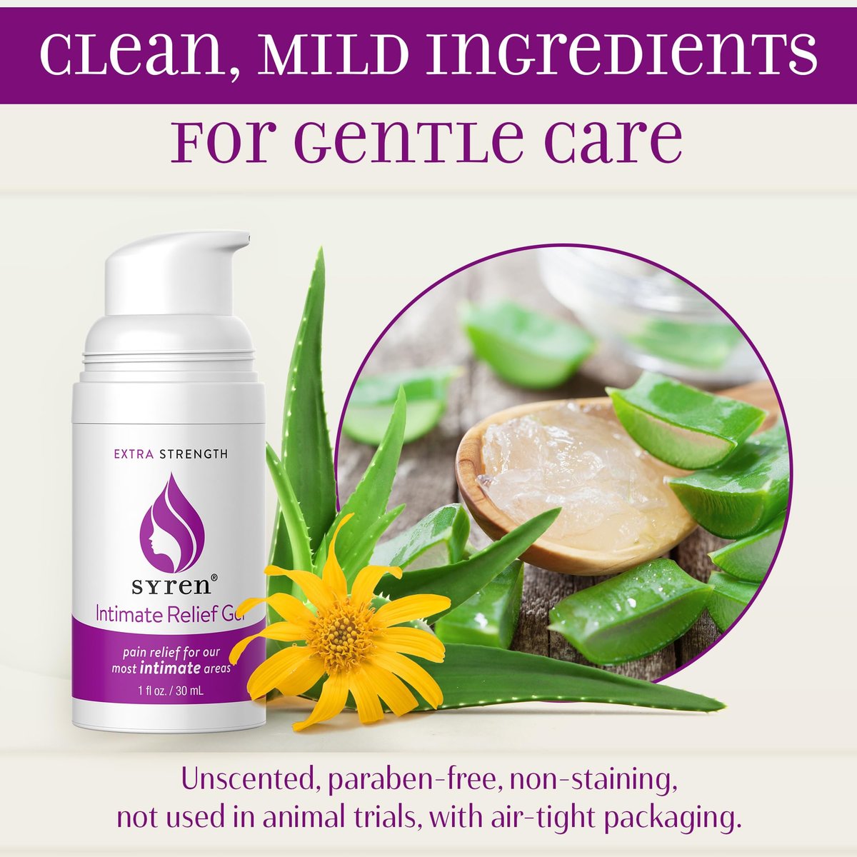 Syren Intimate Relief Gel mit 4% Lidocain – Äußere Empfindlichkeit, Vulvodynie, Dyspareunie, vaginale Beschwerden, Trockenheit, sanfte Unterstützung nach der Geburt und nach Eingriffen, 28 g, Hergestellt in den USA