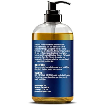 Anti-Cellulite Massageöl für Massagetherapie 8 fl oz – Erfrischend und Entspannend – Natürliche Öle mit veganem Kollagen und Stammzellen – für Männer und Frauen – Nexon Botanics