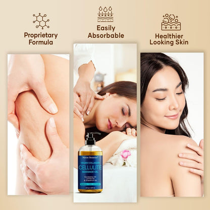 Anti-Cellulite Massageöl für Massagetherapie 8 fl oz – Erfrischend und Entspannend – Natürliche Öle mit veganem Kollagen und Stammzellen – für Männer und Frauen – Nexon Botanics