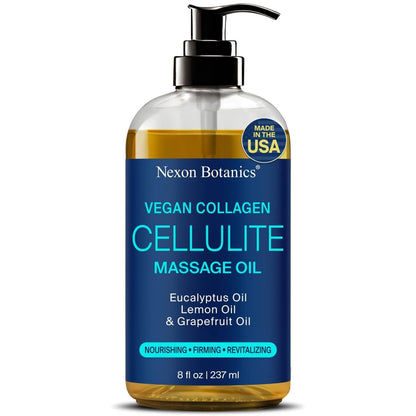 Anti-Cellulite Massageöl für Massagetherapie 8 fl oz – Erfrischend und Entspannend – Natürliche Öle mit veganem Kollagen und Stammzellen – für Männer und Frauen – Nexon Botanics