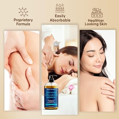 Anti-Cellulite Massageöl für Massagetherapie 8 fl oz – Erfrischend und Entspannend – Natürliche Öle mit veganem Kollagen und Stammzellen – für Männer und Frauen – Nexon Botanics