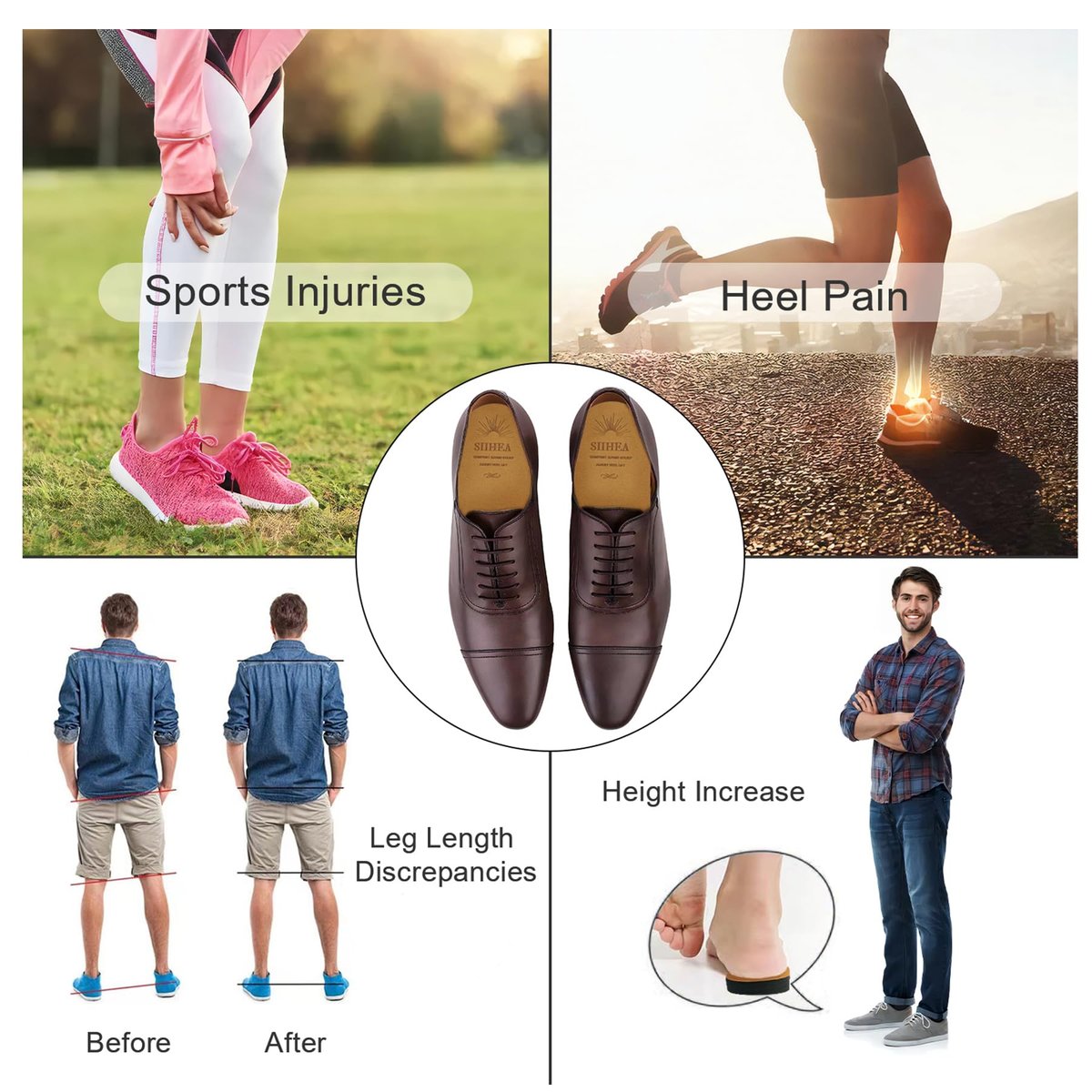 SIIHEA Verstellbare Fersenerhöhungen, 1/8 Zoll Höhenausgleichseinlagen für Achillessehnenentzündung, Fersenschmerzen, Beinlängendifferenz, Plantarfasziitis, Schuherhöhungen (Medium)