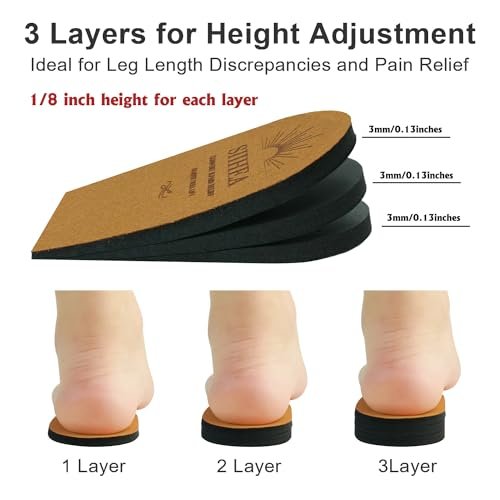 SIIHEA Verstellbare Fersenerhöhungen, 1/8 Zoll Höhenausgleichseinlagen für Achillessehnenentzündung, Fersenschmerzen, Beinlängendifferenz, Plantarfasziitis, Schuherhöhungen (Medium)