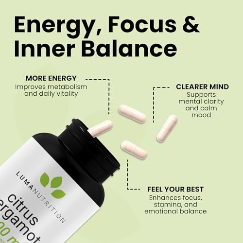 Luma Nutrition Citrus Bergamot 1000 mg pro Portion - Nahrungsergänzungsmittel mit Bergamotte - Unterstützt die Herzgesundheit - Hergestellt in den USA - Inhabergeführtes Unternehmen - 60 Kapseln, 30 Portionen