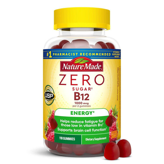 Nature Made Zero Sugar Energie Vitamin B12 Gummies 1000 µg pro Portion – Zuckerfreie B12 Vitamine für Energiestoffwechsel, Aspartamfrei, 110 Stück, 55 Tage Vorrat