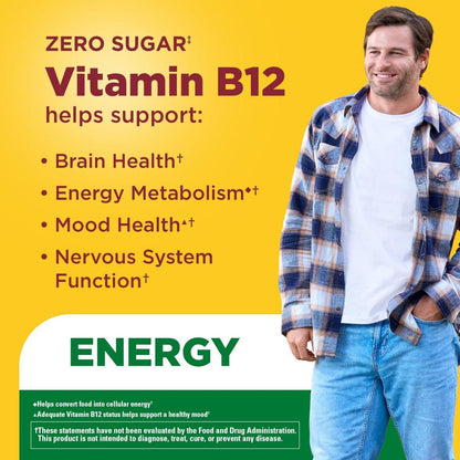 Nature Made Zero Sugar Energie Vitamin B12 Gummies 1000 µg pro Portion – Zuckerfreie B12 Vitamine für Energiestoffwechsel, Aspartamfrei, 110 Stück, 55 Tage Vorrat