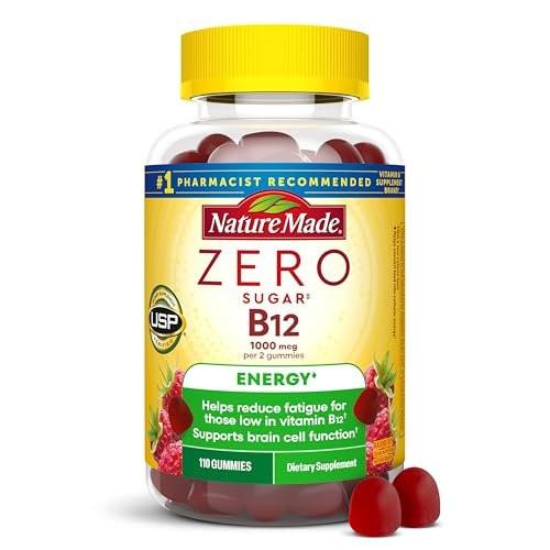 Nature Made Zero Sugar Energie Vitamin B12 Gummies 1000 µg pro Portion – Zuckerfreie B12 Vitamine für Energiestoffwechsel, Aspartamfrei, 110 Stück, 55 Tage Vorrat