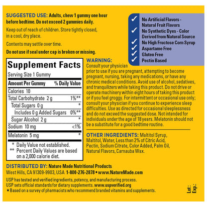 Nature Made Zero Sugar Melatonin 5mg Schlafgummis für Erwachsene Extra Stärke, 100 % medikamentenfreies Schlafmittel, Aspartamfrei, 70 zuckerfreie Melatonin-Gummis, 70-Tage-Vorrat
