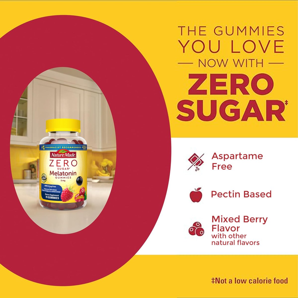 Nature Made Zero Sugar Melatonin 5mg Schlafgummis für Erwachsene Extra Stärke, 100 % medikamentenfreies Schlafmittel, Aspartamfrei, 70 zuckerfreie Melatonin-Gummis, 70-Tage-Vorrat