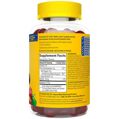 Nature Made Zero Sugar Melatonin 5mg Schlafgummis für Erwachsene Extra Stärke, 100 % medikamentenfreies Schlafmittel, Aspartamfrei, 70 zuckerfreie Melatonin-Gummis, 70-Tage-Vorrat