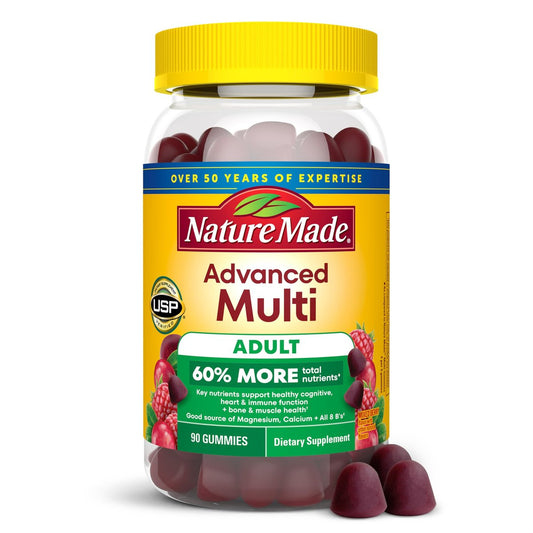 Nature Made Advanced Multivitamin Gummies für Erwachsene – Multivitamin Gummis mit Magnesiumcitrat, Calcium & B-Vitaminen – Tägliche Unterstützung – 90 Gummis, 30-Tage-Vorrat