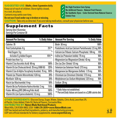 Nature Made Advanced Multivitamin Gummies für Erwachsene – Multivitamin Gummis mit Magnesiumcitrat, Calcium & B-Vitaminen – Tägliche Unterstützung – 90 Gummis, 30-Tage-Vorrat