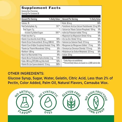 Nature Made Advanced Multivitamin Gummies für Erwachsene – Multivitamin Gummis mit Magnesiumcitrat, Calcium & B-Vitaminen – Tägliche Unterstützung – 90 Gummis, 30-Tage-Vorrat