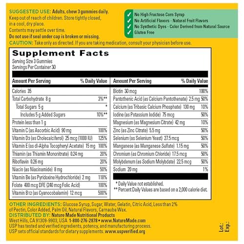 Nature Made Advanced Multivitamin Gummies für Erwachsene – Multivitamin Gummis mit Magnesiumcitrat, Calcium & B-Vitaminen – Tägliche Unterstützung – 90 Gummis, 30-Tage-Vorrat