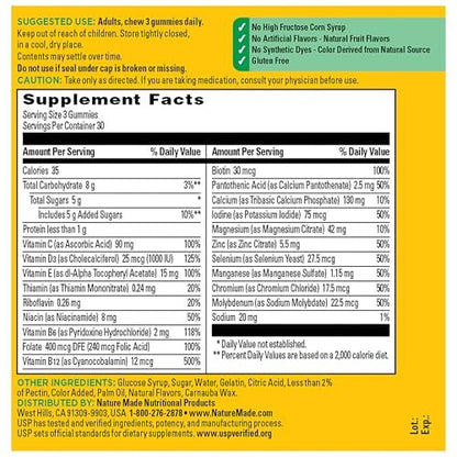 Nature Made Advanced Multivitamin Gummies für Erwachsene – Multivitamin Gummis mit Magnesiumcitrat, Calcium & B-Vitaminen – Tägliche Unterstützung – 90 Gummis, 30-Tage-Vorrat