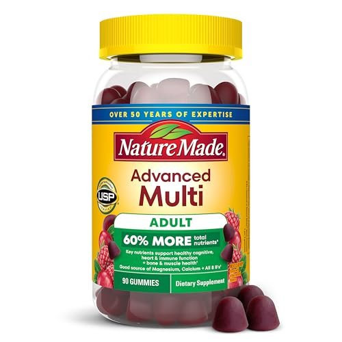 Nature Made Advanced Multivitamin Gummies für Erwachsene – Multivitamin Gummis mit Magnesiumcitrat, Calcium & B-Vitaminen – Tägliche Unterstützung – 90 Gummis, 30-Tage-Vorrat