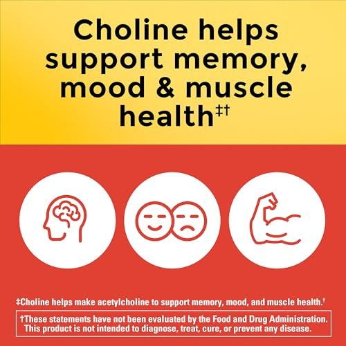 Nature Made Extra Stärke Cholin Nahrungsergänzungsmittel 800 mg pro 3 Kapseln, Gehirngesundheit, Stimmung, Muskel- & Leberunterstützung, Vegetarisch, 60 Kapseln, 20-Tage-Vorrat