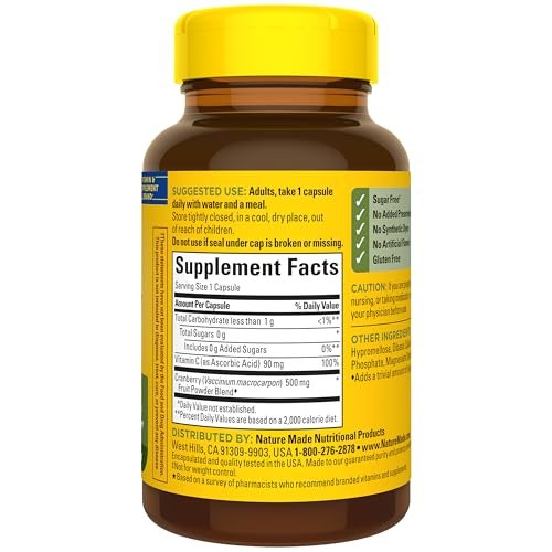 Nature Made Cranberry Kapseln 500mg mit Vitamin C – Unterstützung für Immunsystem und Harnwege, 60 Kapseln