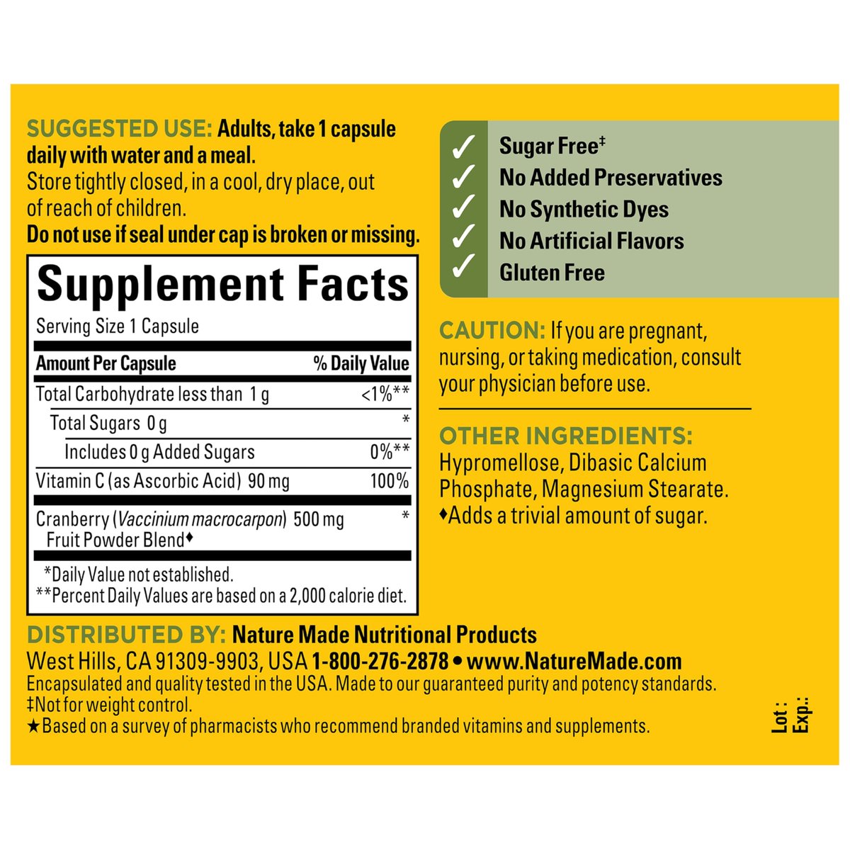 Nature Made Cranberry Kapseln 500mg mit Vitamin C – Unterstützung für Immunsystem und Harnwege, 60 Kapseln