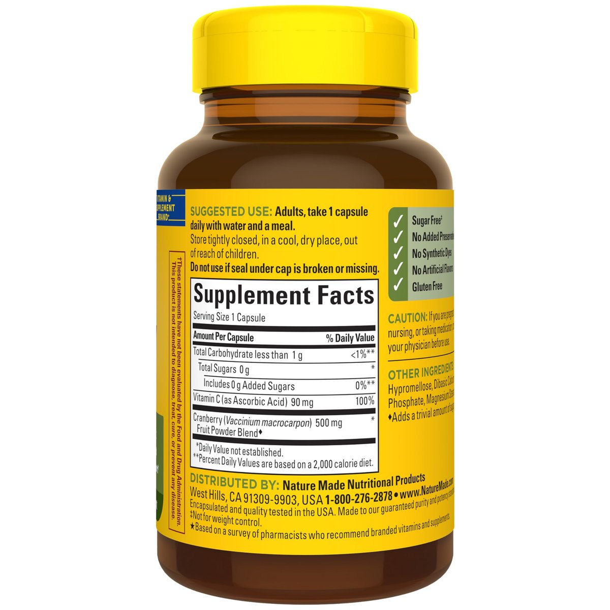 Nature Made Cranberry Kapseln 500mg mit Vitamin C – Unterstützung für Immunsystem und Harnwege, 60 Kapseln