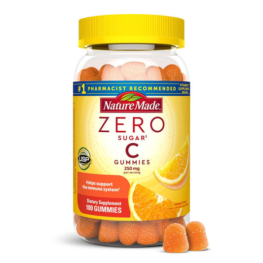 Nature Made Zero Sugar Vitamin C Gummies 250 mg pro Portion – Immun- & Antioxidant-Unterstützung, Aspartamfrei, 100 zuckerfreie Vitamin C Gummis, 50-Tage-Vorrat