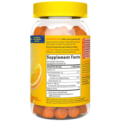 Nature Made Zero Sugar Vitamin C Gummies 250 mg pro Portion – Immun- & Antioxidant-Unterstützung, Aspartamfrei, 100 zuckerfreie Vitamin C Gummis, 50-Tage-Vorrat