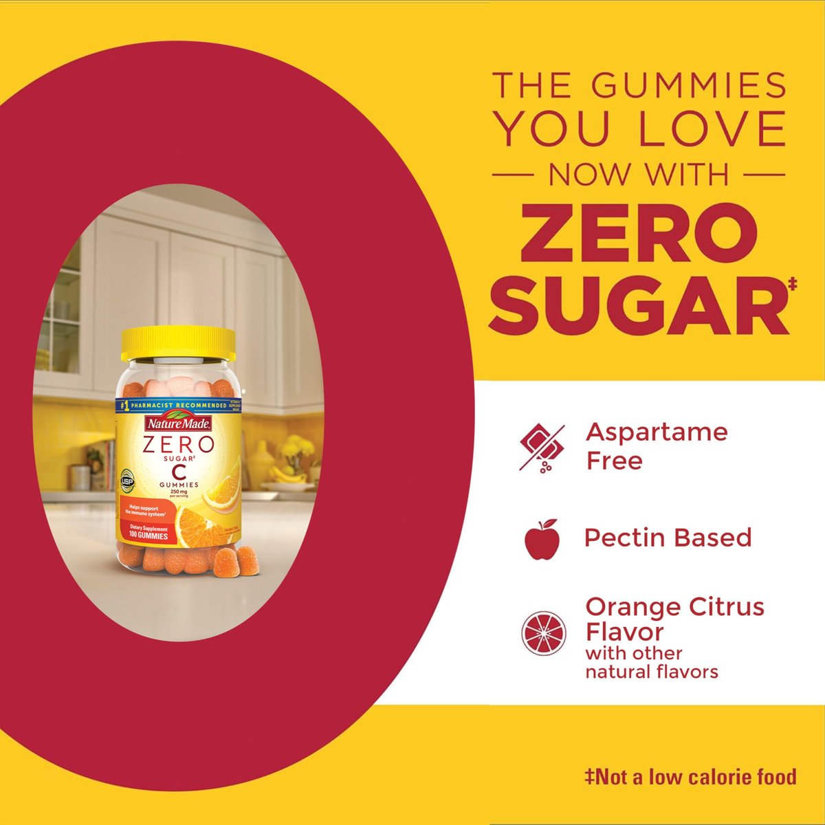 Nature Made Zero Sugar Vitamin C Gummies 250 mg pro Portion – Immun- & Antioxidant-Unterstützung, Aspartamfrei, 100 zuckerfreie Vitamin C Gummis, 50-Tage-Vorrat