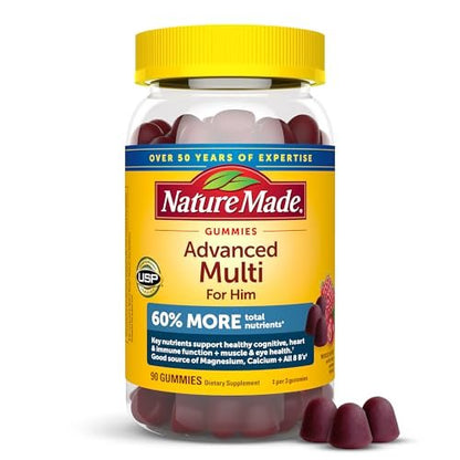 Nature Made Advanced Multivitamin Gummies für Ihn mit Magnesiumcitrat, Calcium & allen 8 B-Vitaminen – 90 Gummis, 30-Tage-Vorrat