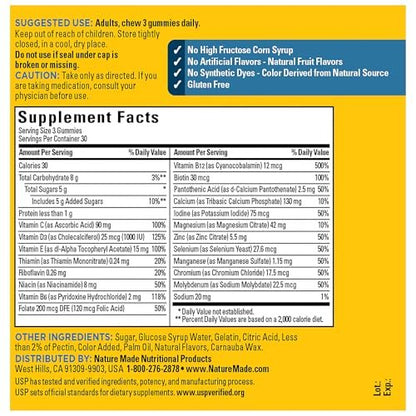 Nature Made Advanced Multivitamin Gummies für Ihn mit Magnesiumcitrat, Calcium & allen 8 B-Vitaminen – 90 Gummis, 30-Tage-Vorrat