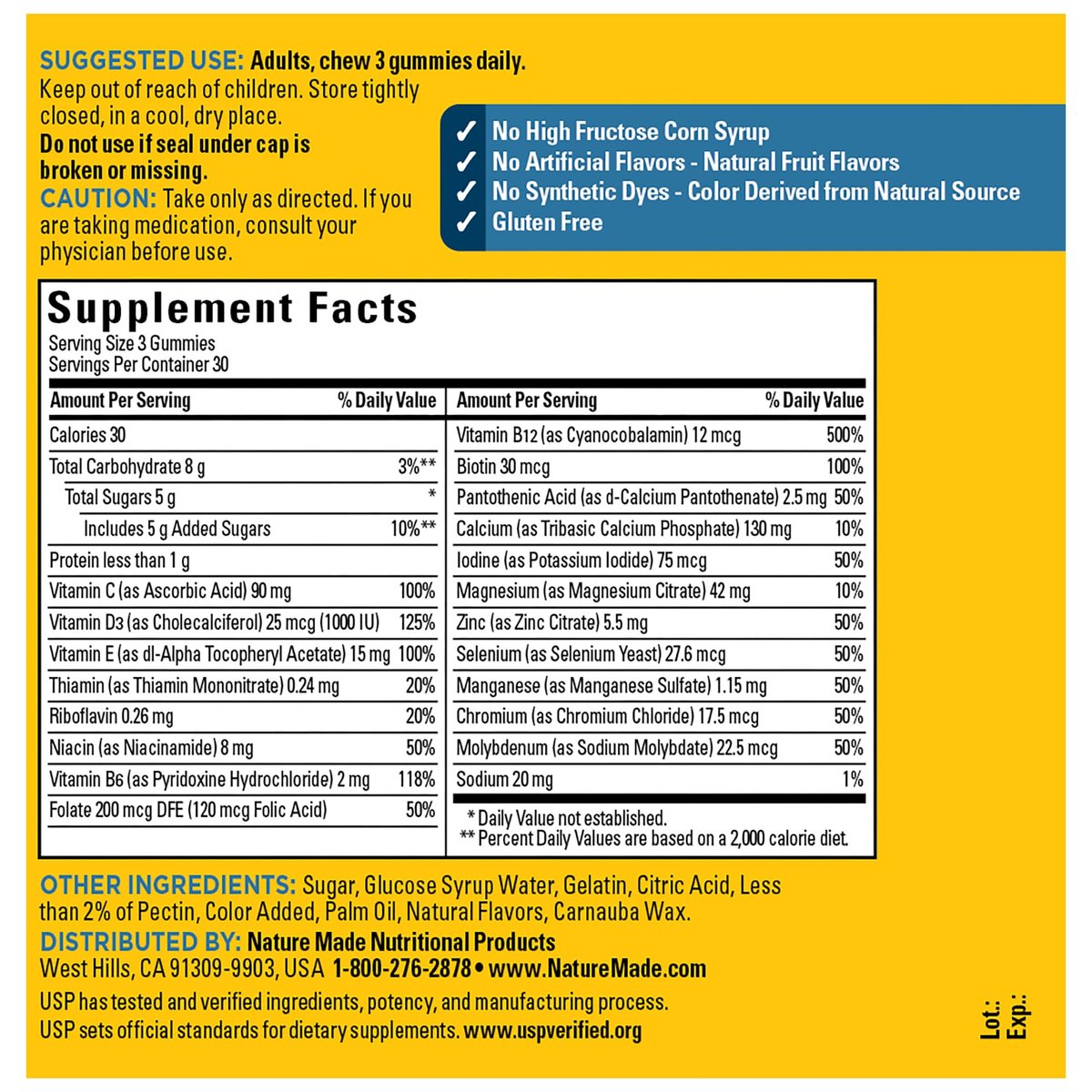 Nature Made Advanced Multivitamin Gummies für Ihn mit Magnesiumcitrat, Calcium & allen 8 B-Vitaminen – 90 Gummis, 30-Tage-Vorrat