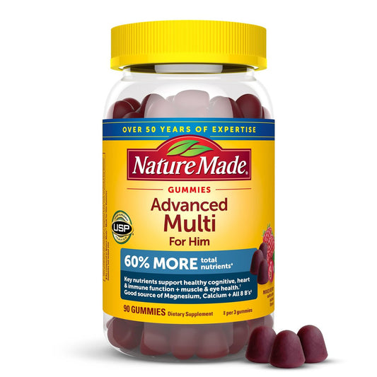 Nature Made Advanced Multivitamin Gummies für Ihn mit Magnesiumcitrat, Calcium & allen 8 B-Vitaminen – 90 Gummis, 30-Tage-Vorrat