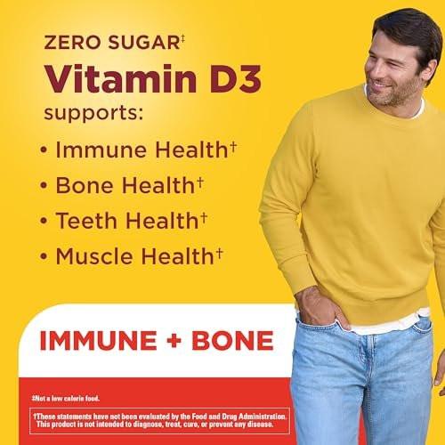 Nature Made Zero Sugar Vitamin D3 Gummies 2000 IE (50 µg) pro Portion – Knochen- und Immununterstützung, Aspartamfrei, 110 Vitamin-D-Gummibärchen, 55 Tage Versorgung