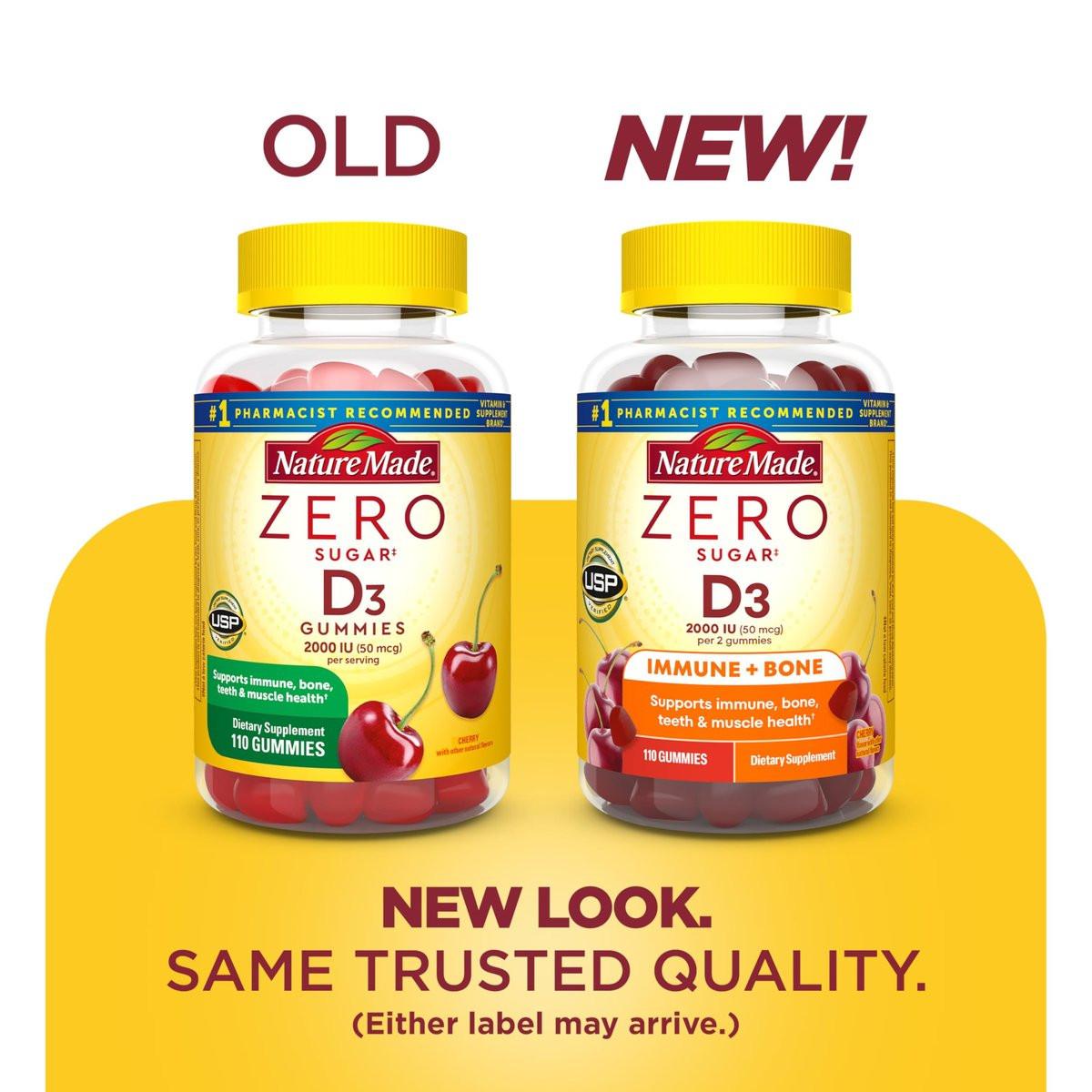 Nature Made Zero Sugar Vitamin D3 Gummies 2000 IE (50 µg) pro Portion – Knochen- und Immununterstützung, Aspartamfrei, 110 Vitamin-D-Gummibärchen, 55 Tage Versorgung