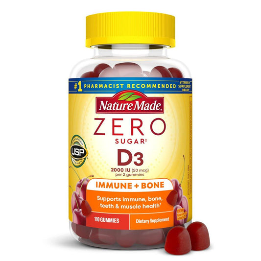 Nature Made Zero Sugar Vitamin D3 Gummies 2000 IE (50 µg) pro Portion – Knochen- und Immununterstützung, Aspartamfrei, 110 Vitamin-D-Gummibärchen, 55 Tage Versorgung