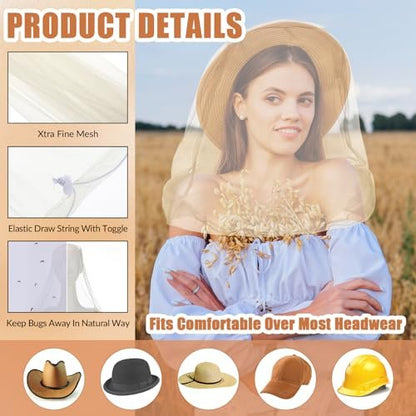 HESTYA 4er-Pack Moskitonetz für Kopf, Insektenschutzhaube, Mückenschutznetz für Outdoor (Beige)