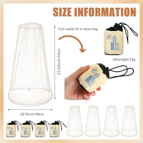 HESTYA 4er-Pack Moskitonetz für Kopf, Insektenschutzhaube, Mückenschutznetz für Outdoor (Beige)