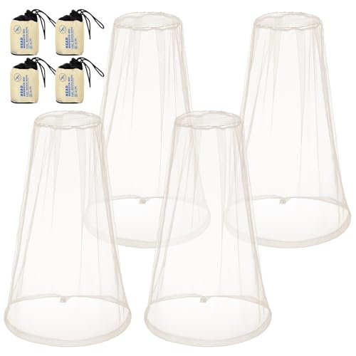 HESTYA 4er-Pack Moskitonetz für Kopf, Insektenschutzhaube, Mückenschutznetz für Outdoor (Beige)
