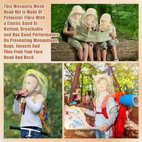 HESTYA 4er-Pack Moskitonetz für Kopf, Insektenschutzhaube, Mückenschutznetz für Outdoor (Beige)