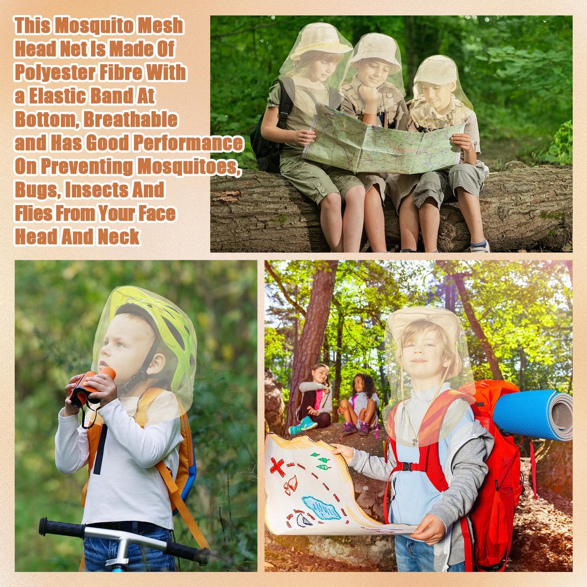 HESTYA 4er-Pack Moskitonetz für Kopf, Insektenschutzhaube, Mückenschutznetz für Outdoor (Beige)