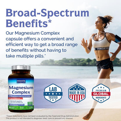 Innate Vitality Magnesium Komplex – Magnesiumglycinat, Malat, Citrat, Oxid – 4-in-1 Formel für Energie, Knochen & Nerven – Vegan & Glutenfrei – 90 Kapseln